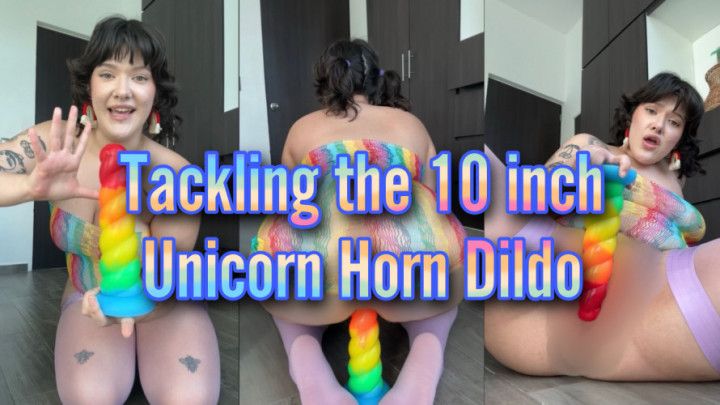 Tackling the 10 inch Unicorn Horn Dildo