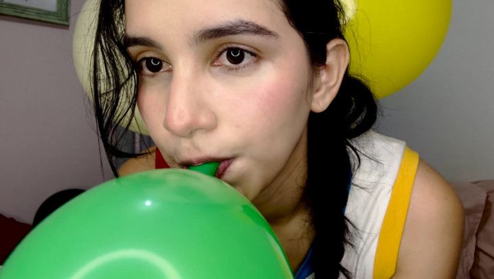 looner girl inflates balloons without popping them