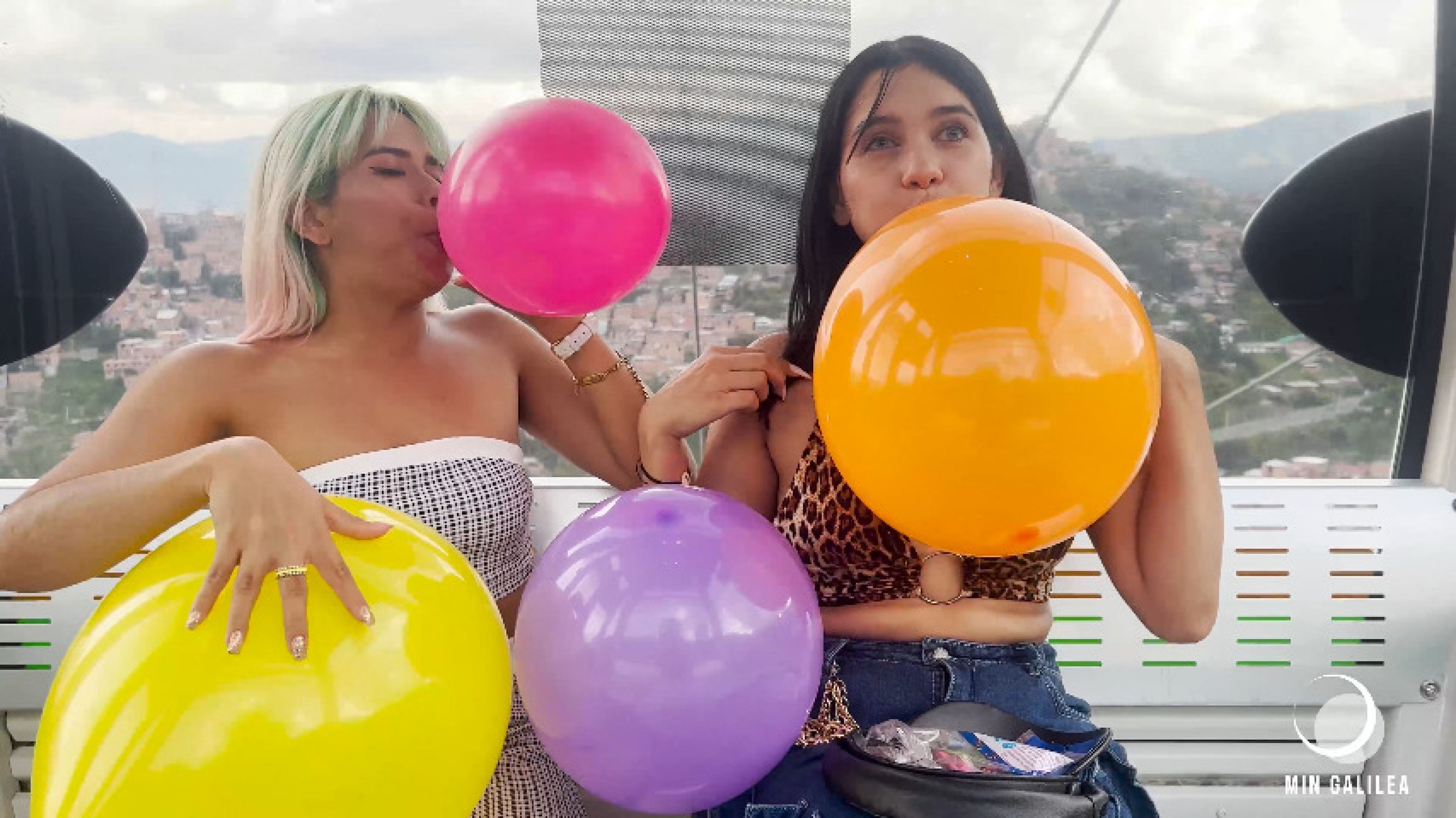 inflating balloons in a cable car