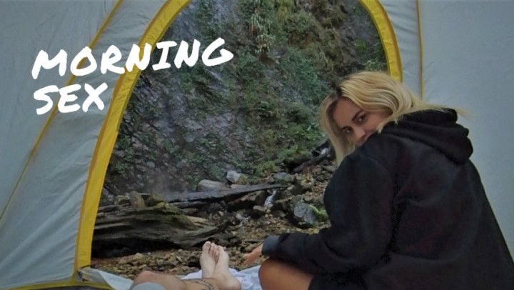 Morning sex in a tent at the waterfall