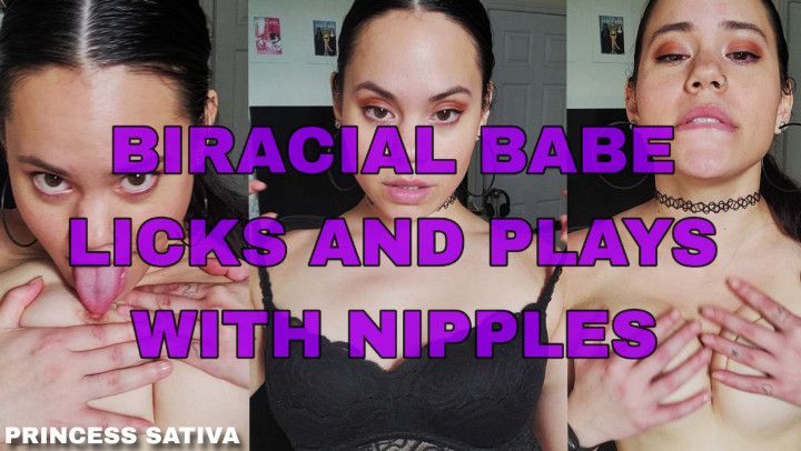 Biracial Babe Licks And Plays With Nipples