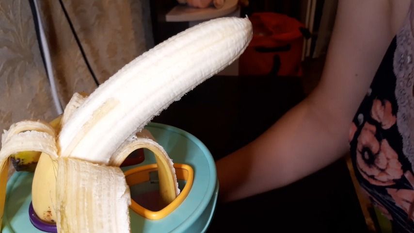 Sucking banana in my wet mouth