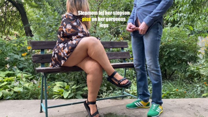 Stepmom let her stepson piss on her legs