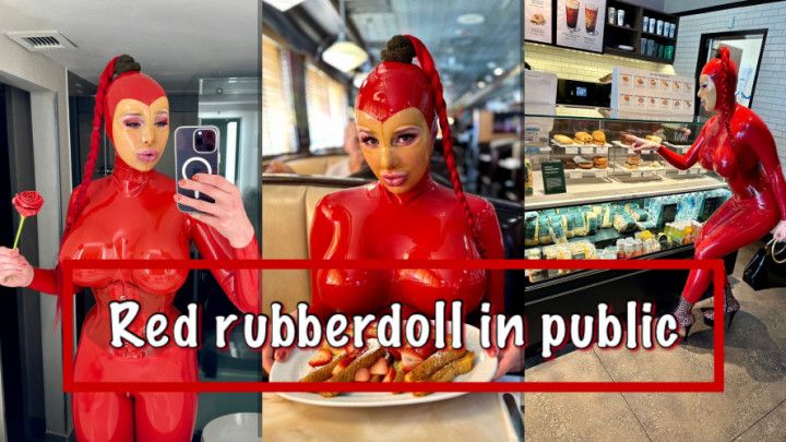 Red rubberdoll in public