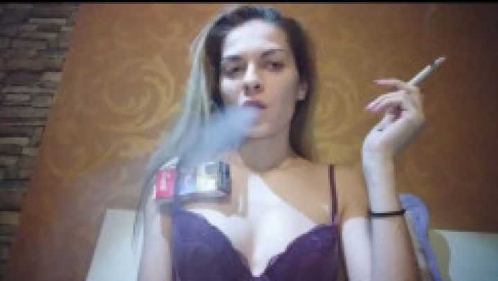 Smoking in my purple bra