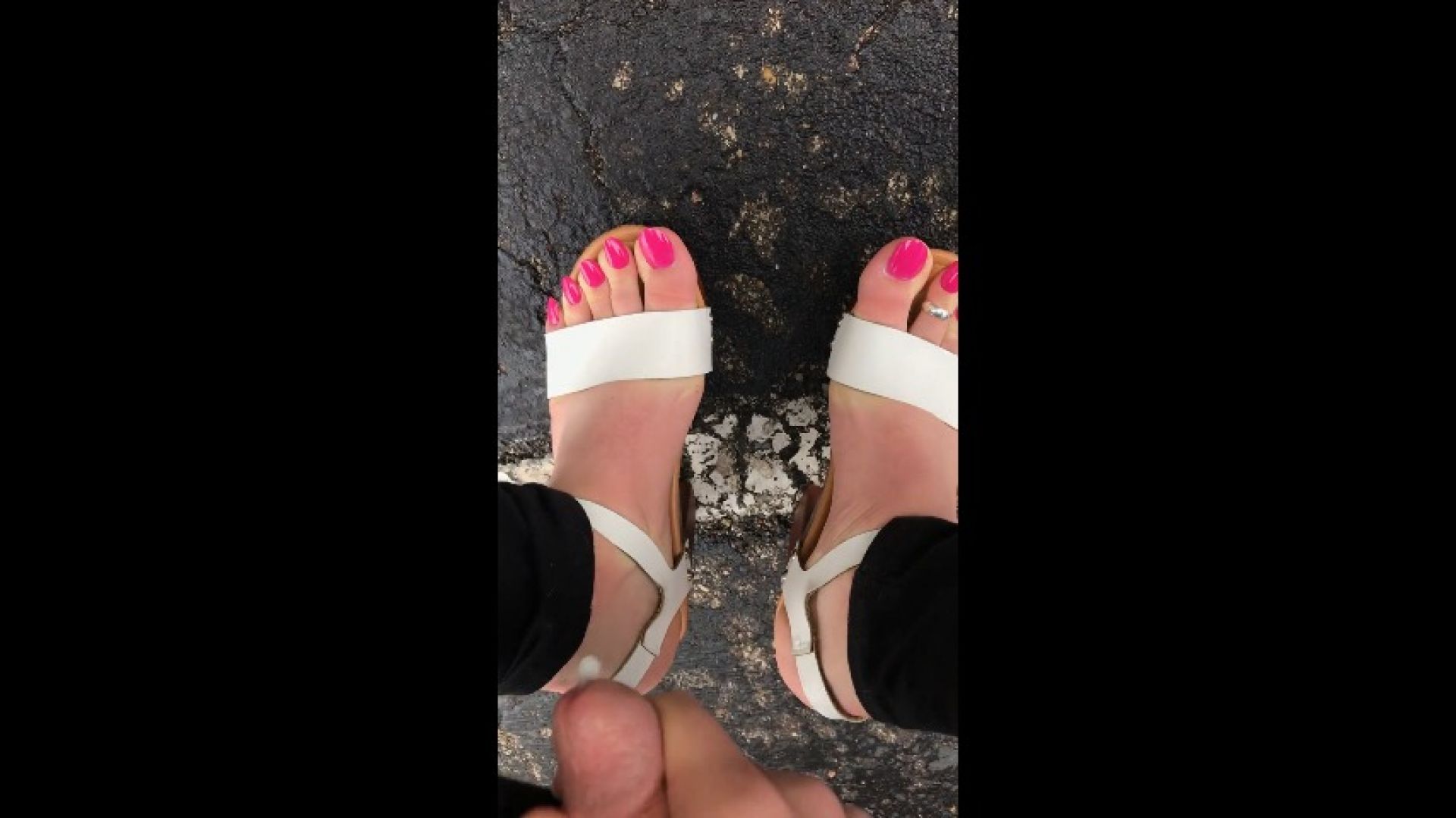 Public Cum on Pink Toes in Heels