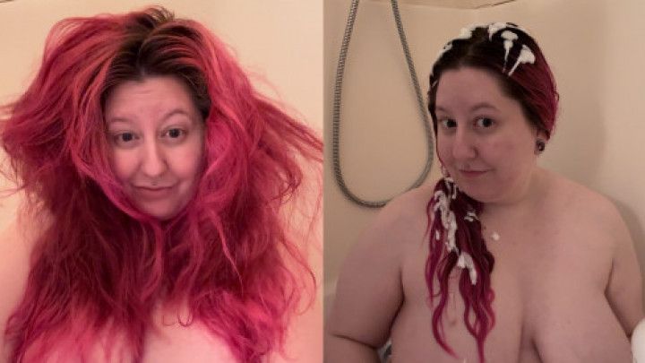 BBW washes long pink hair!  pt1