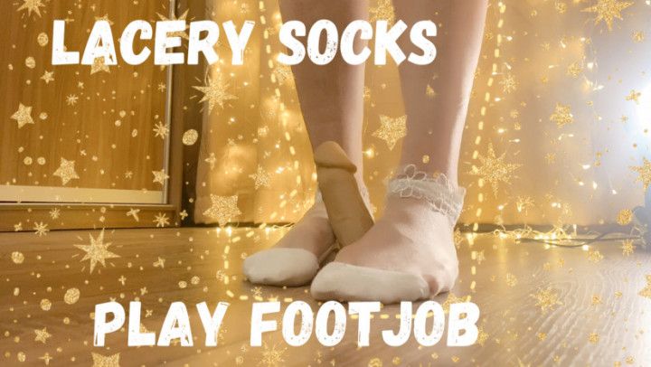 Lacery socks play footjob