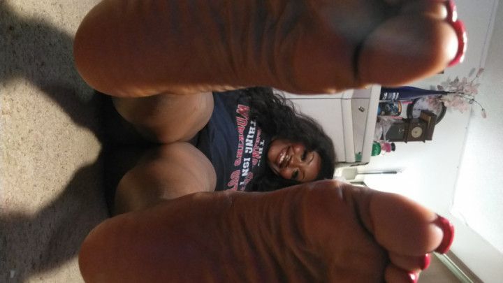 Cute Ebony Teasing Pussy and Flashing Sexy Red Toes