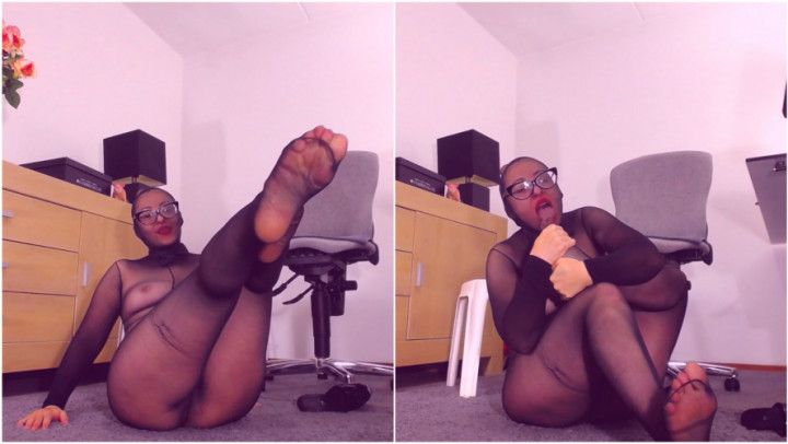 Nylon pantyhose encasement tease, foot fetish, toes sucking