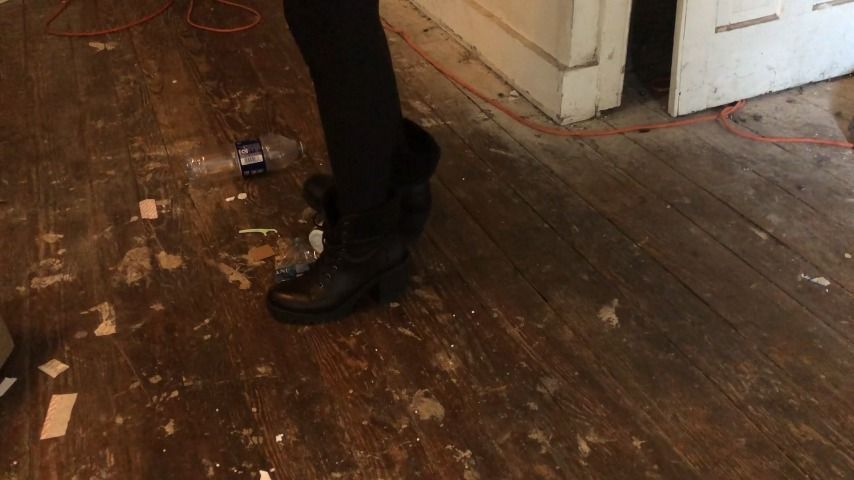 stomping on bottles in boots