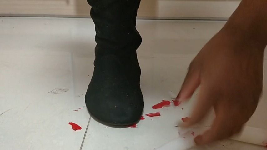 stomping on candle in boots