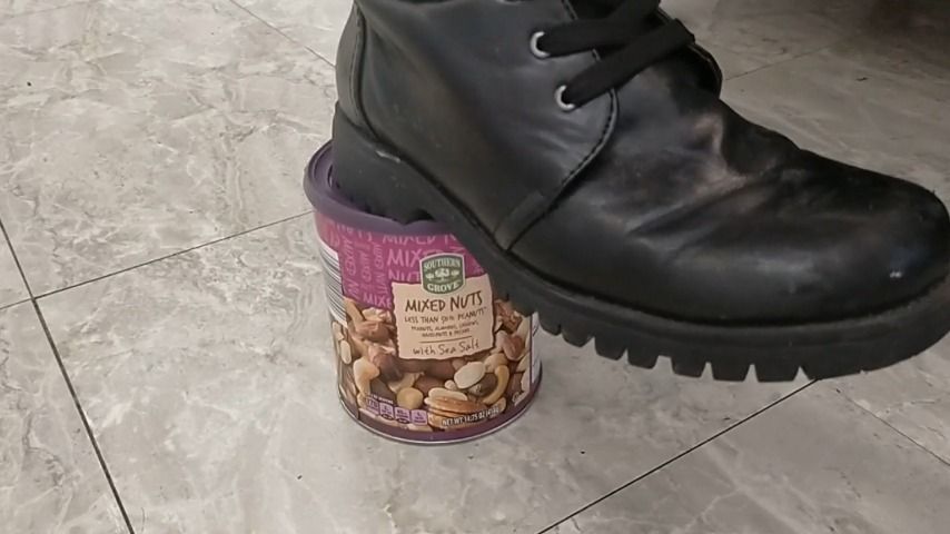 stomping on can of nuts