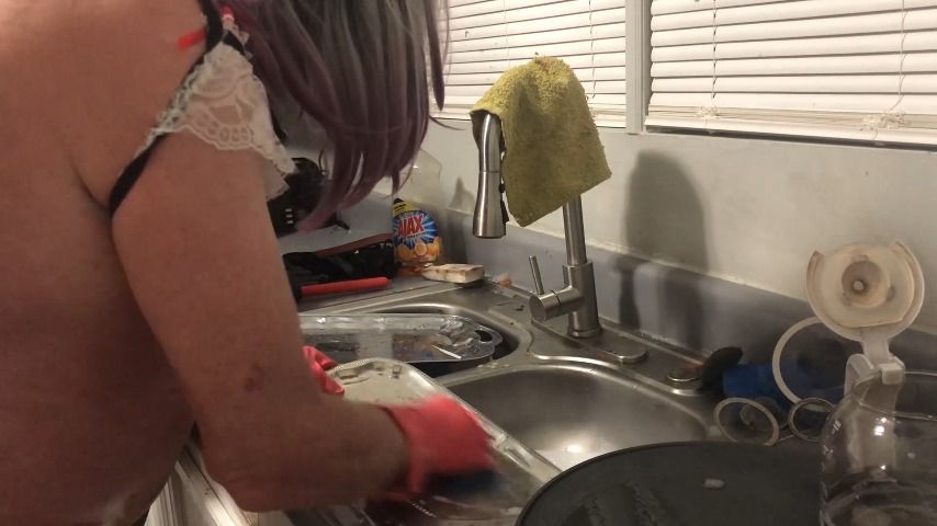 Bitch slave doing my dishes