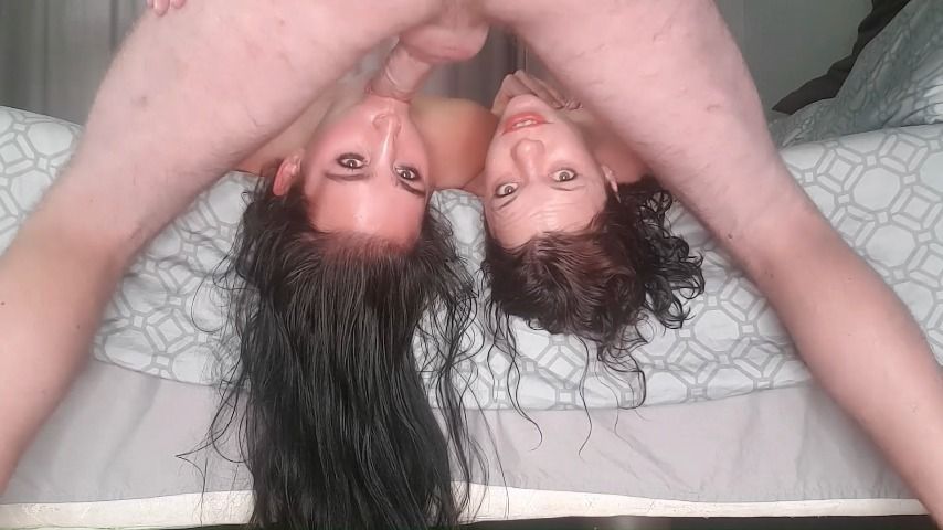 2 girls 1 guy upside down facefuck