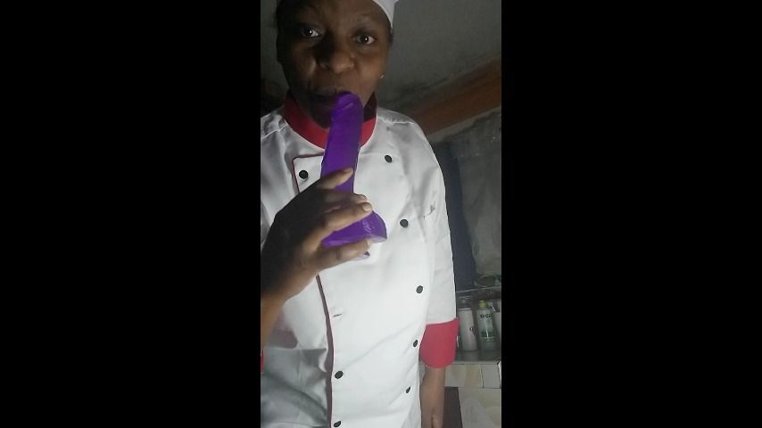 Chef cumming on a big dildo during break