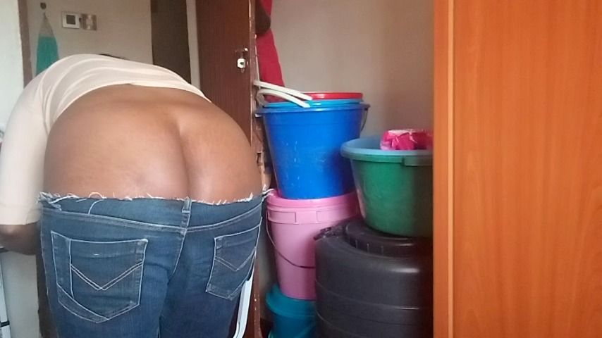 POV,housewife works on laundry,buttcrack