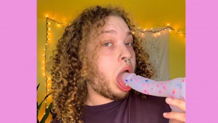 Fat FTM Pussy Creams on Confetti Dildo