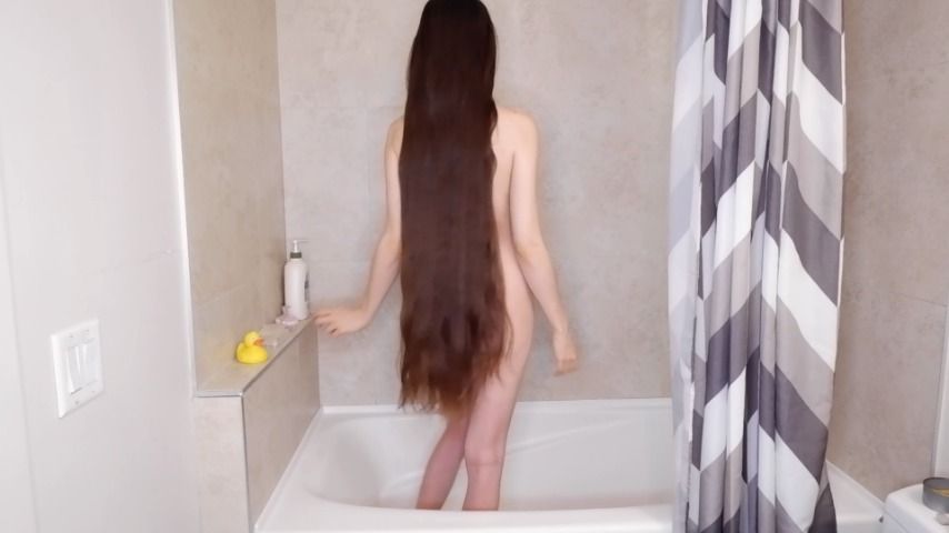 Long Brunette Hairplay and Hair Washing