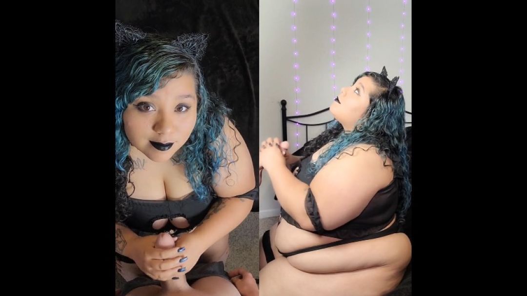 BBW Goth Kitten sucks and tittyfucks