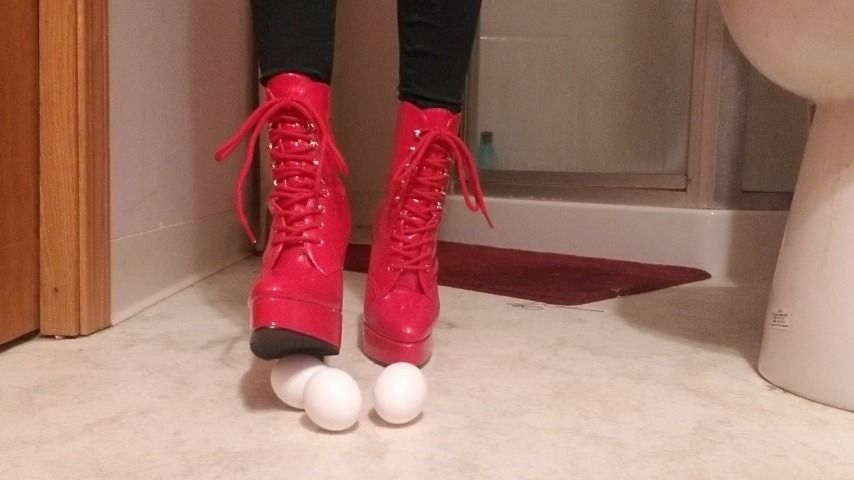 Stepping one eggs with sexy boots