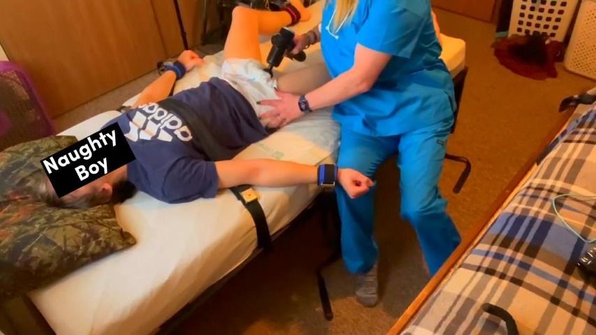 Nurse Mommy and bound boy with vibrator