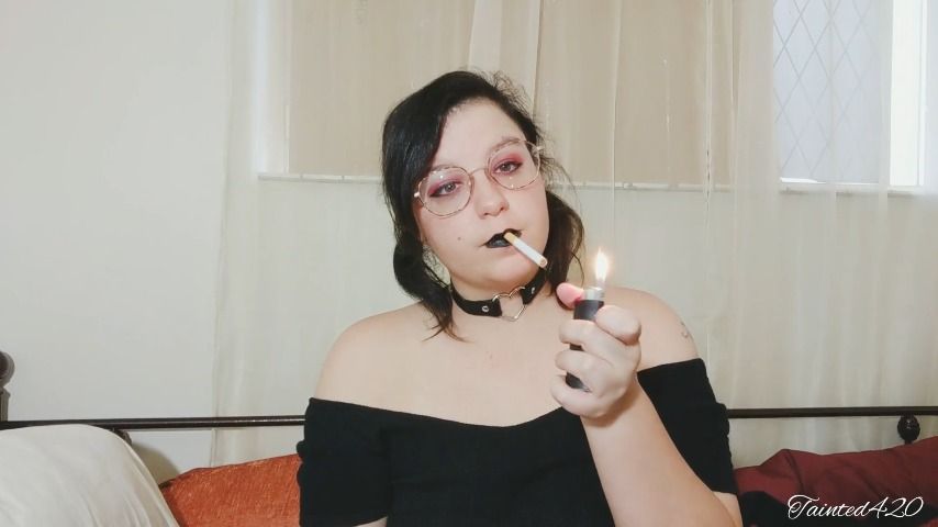 Goth smoking with tits out