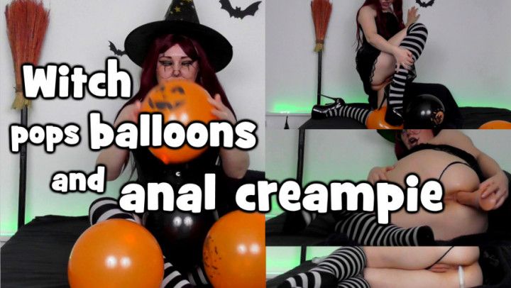 Witch pops balloons and anal creampie