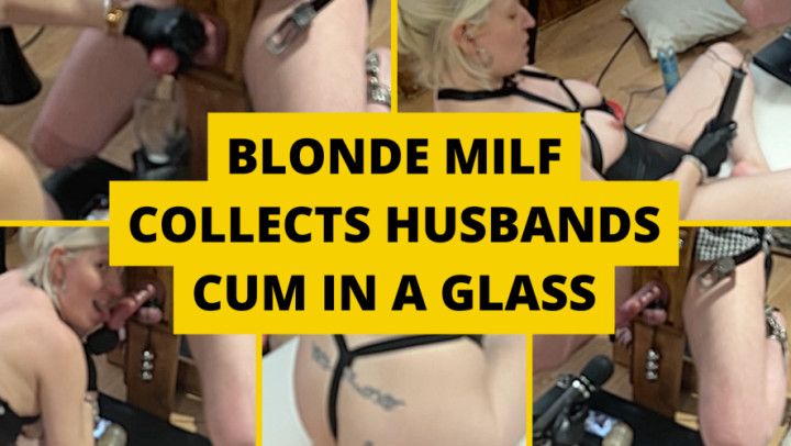 Blonde MILF edges cum into glass