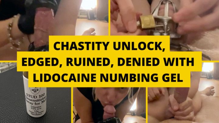 Chastity unlock, denied with lidocaine numbing handjob