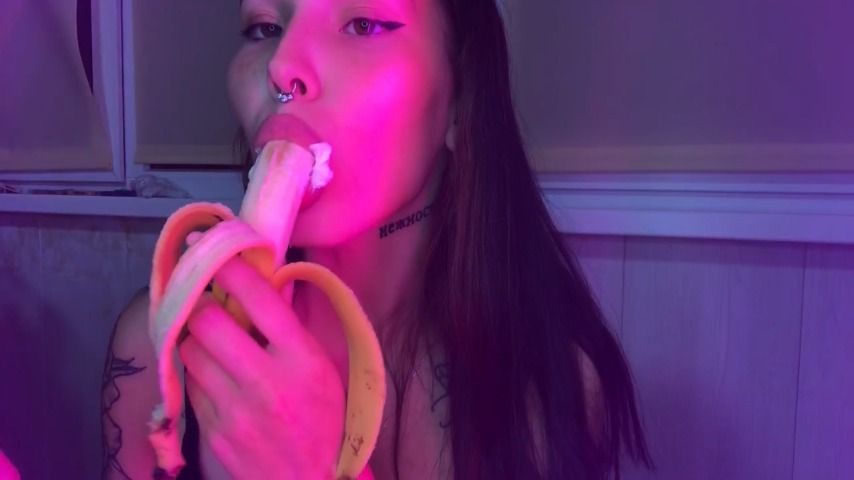 Sexy Eating Banana With Whipped Cream