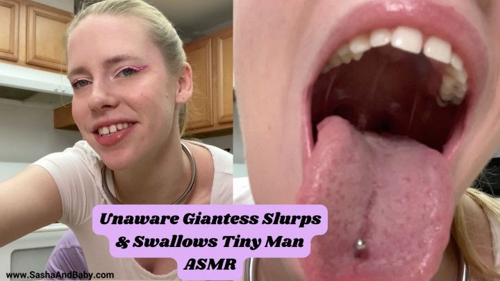 Unaware Giantess Slurps &amp; Swallows Tiny Man ASMR Vore