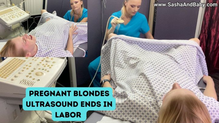 Pregnant Blonde Medical Ultrasound Labor with Latex Gloves