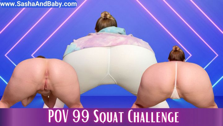 99 Squats in White Leggings, G String, and Nude