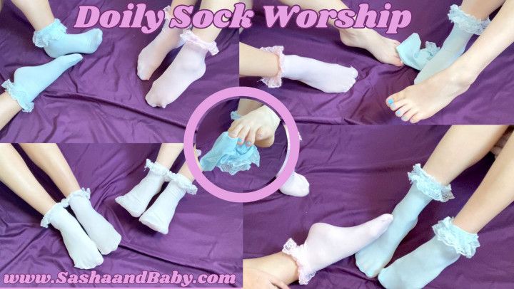 Doily Sock Worship and Cum Countdown