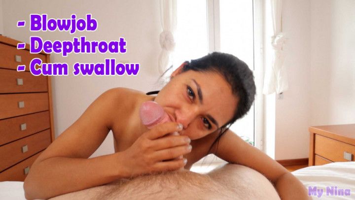 Quick POV blowjob with cum swallow