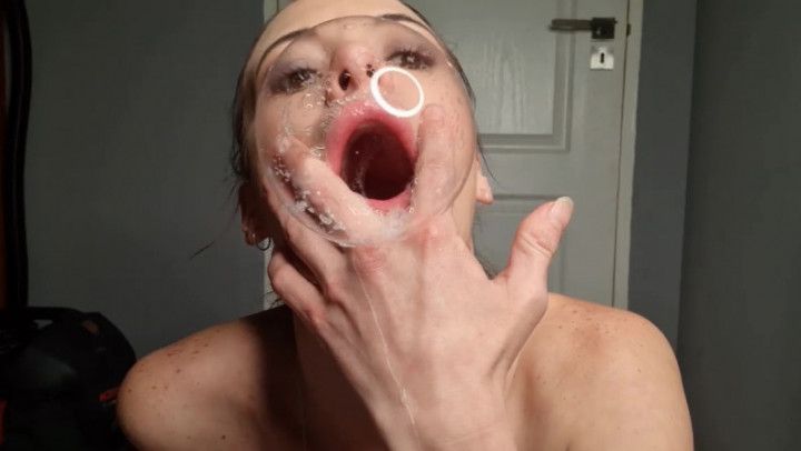 Blowing spit bubbles and spit on my tits