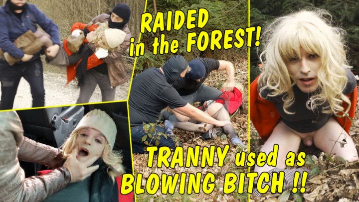 Tranny raided and used as blowing bitch in the forest