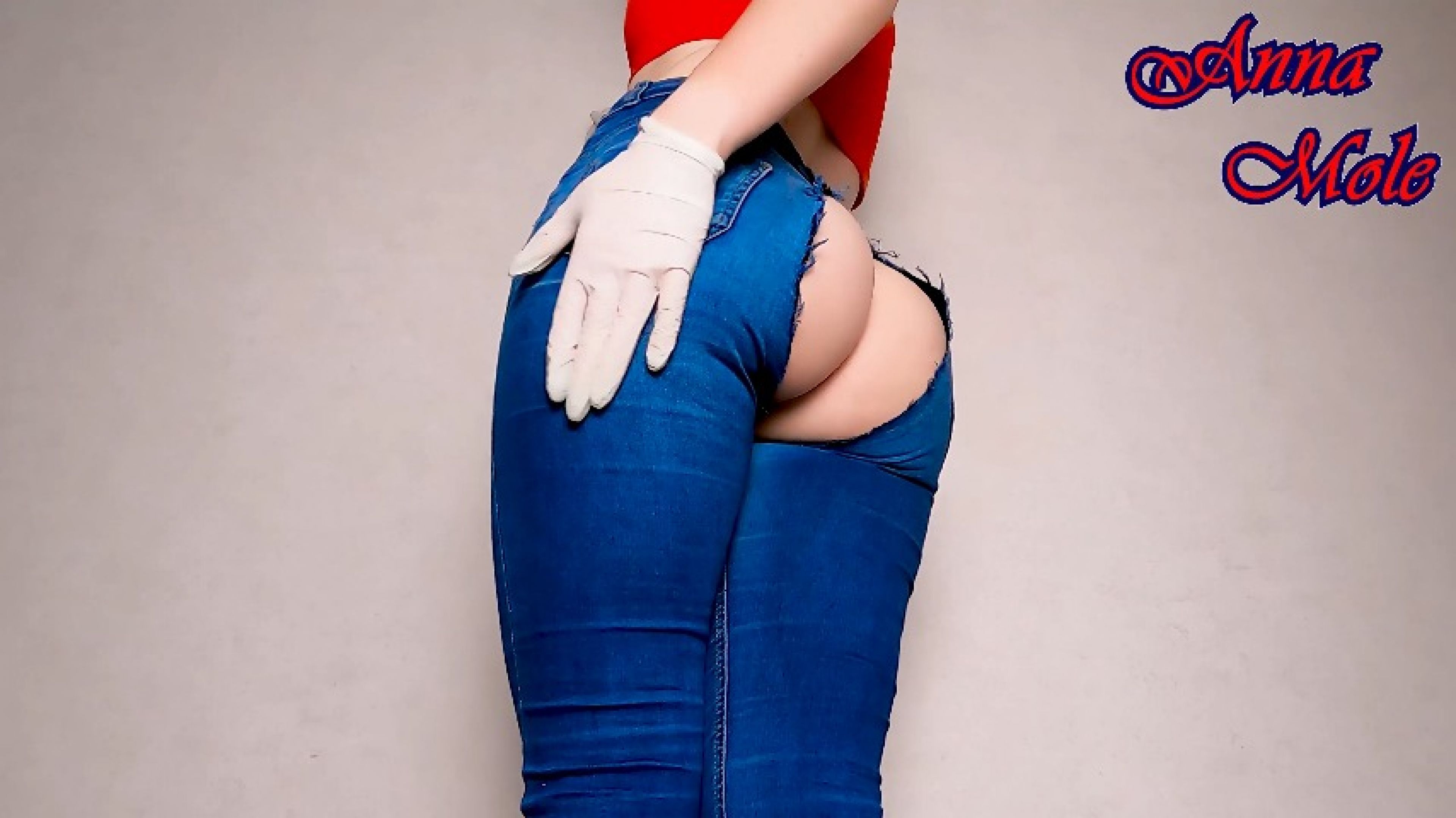 PAWG in Jeans and Medical Gloves Spanks Her Ass