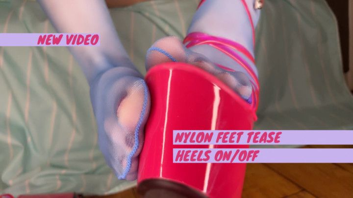 Blue nylon stockings feet and soles