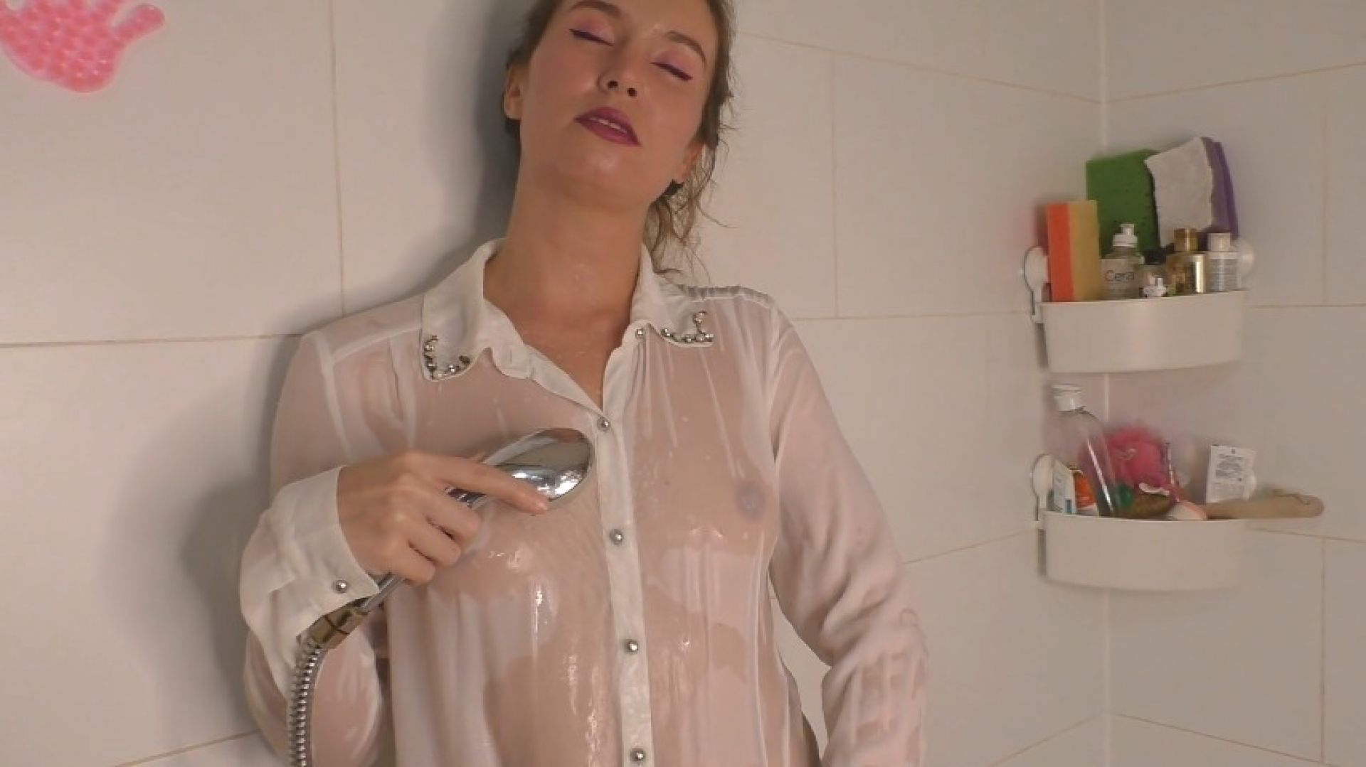 White shirt shower and masturbate