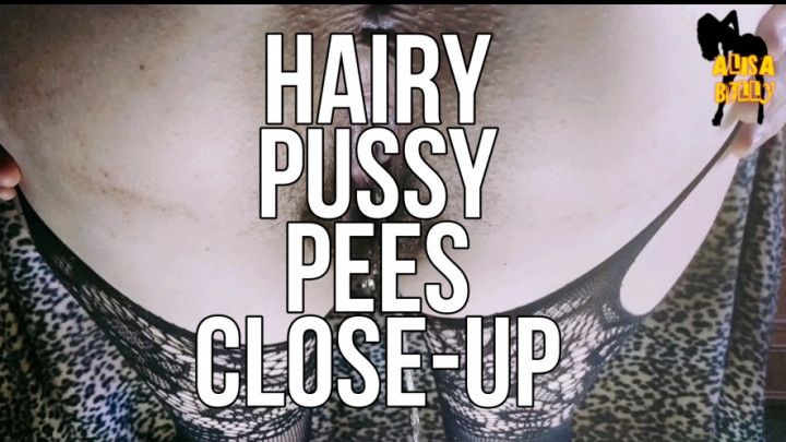 Hairy pussy pees close-up