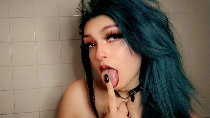 Goth girl does spit play topless