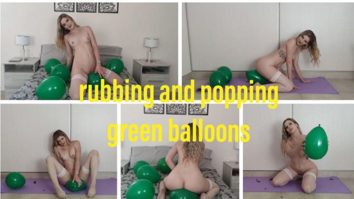 playing and popping pretty green balloon
