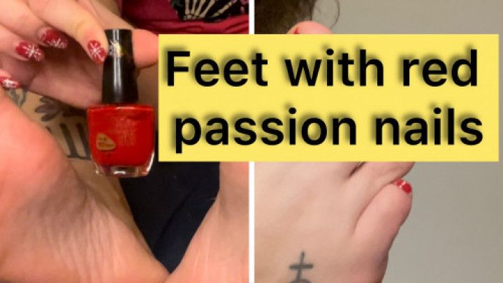 Feet with red passion nails