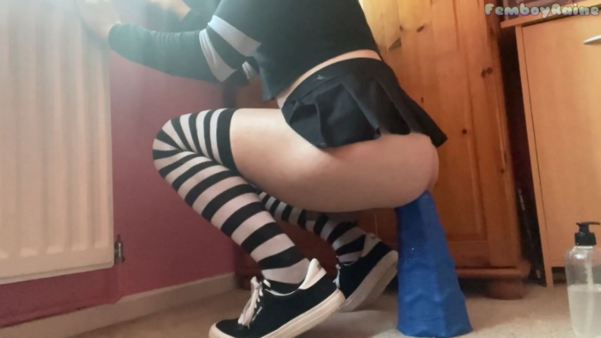 Goth femboy size queen riding anal trainer