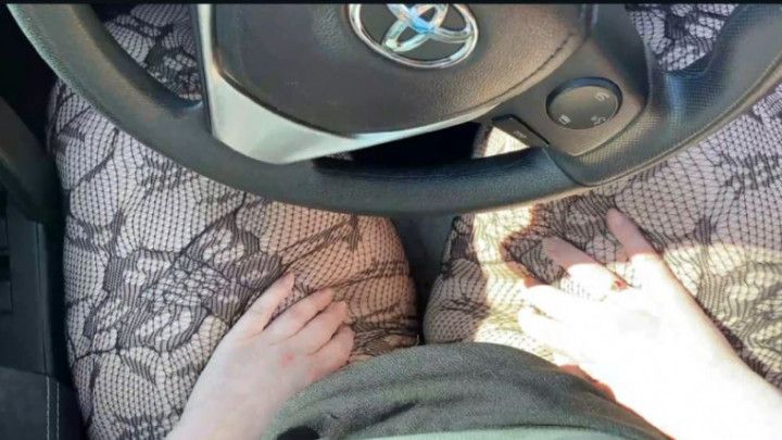 BBW with huge thighs in lace and tights driving