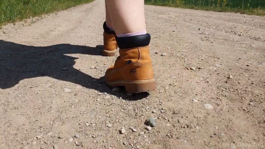 Giantess in Timberland PRO Boots Walking on Gravel