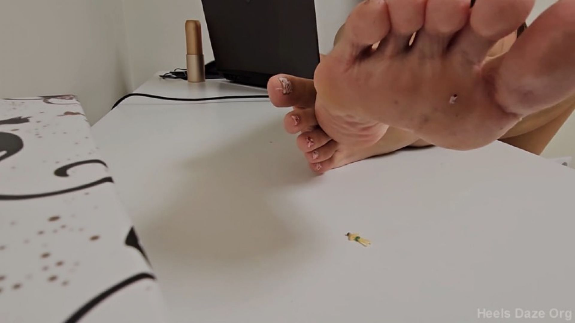 Giantess with Feet in Your Face Working on Laptop