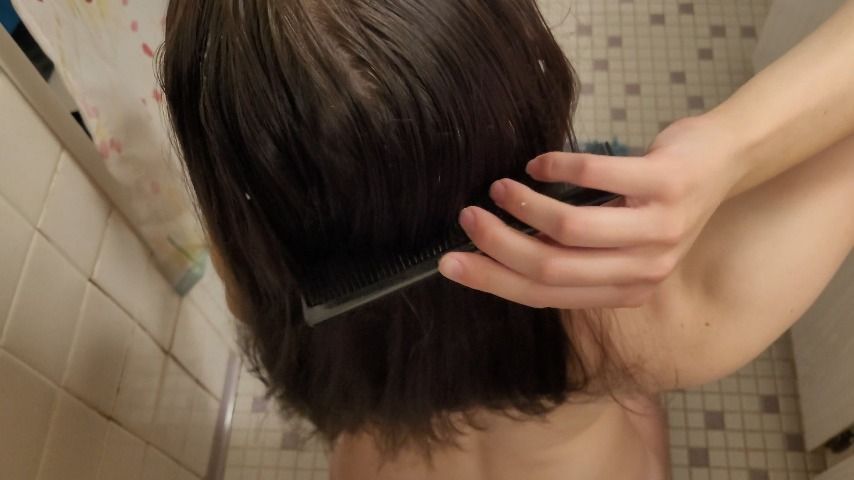cum shot in hair and brushing